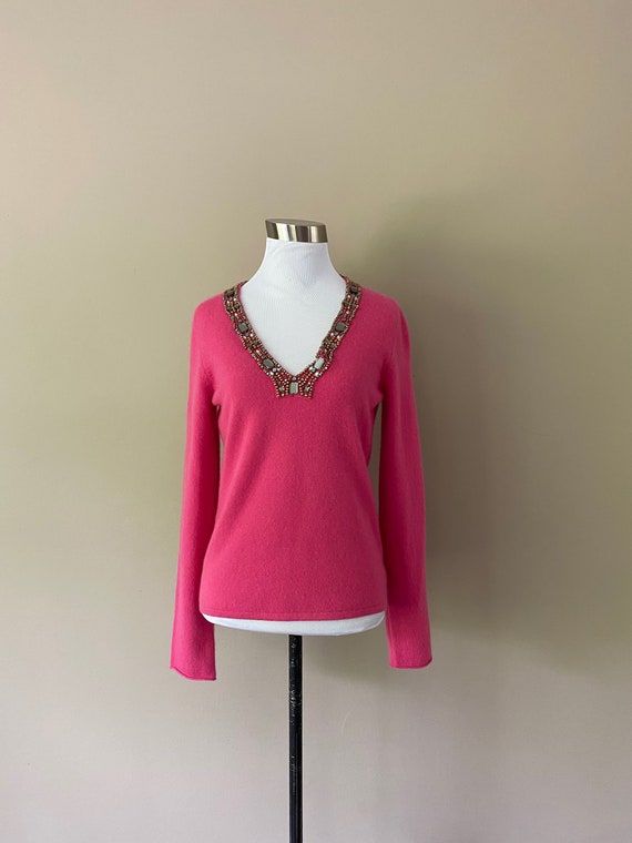 CASHMERE Pink Sweater Small With Jewels... - image 1