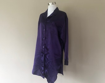 Sleep Shirt Medium Sleep Go Softly Purple Satiny Long Sleeves Bed Top  Vintage Lingerie