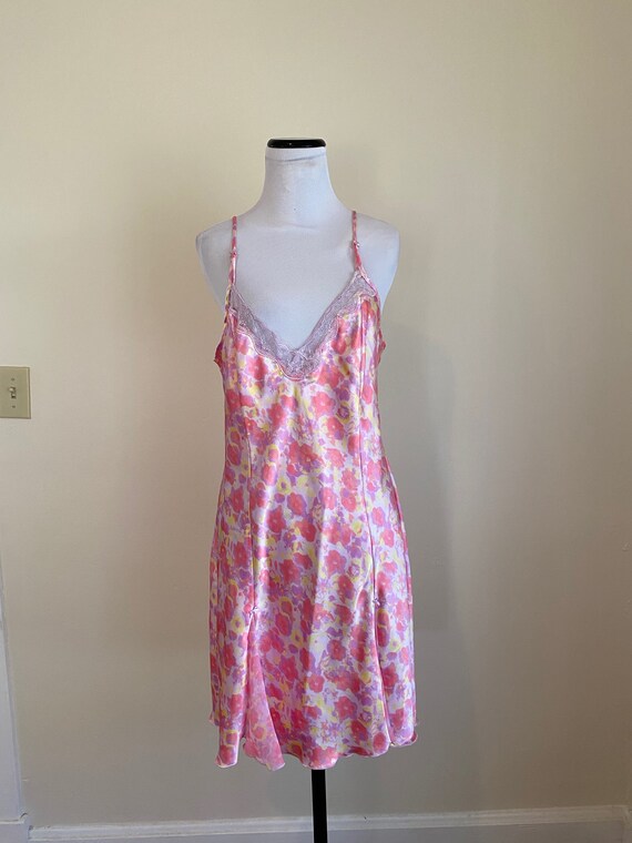 Nightgown Short Floral Pink and Yellow Medium 20"… - image 2