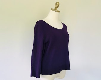Pullover XL Laura Ashley Purple Rayon Nylon 3 Quarter Sleeves Stretchy Vintage Blouse