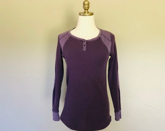 Medium Cotton Blend Henley Pullover, Eddie Bauer Tee, Purple Long Sleeve Top, Vintage Apparel