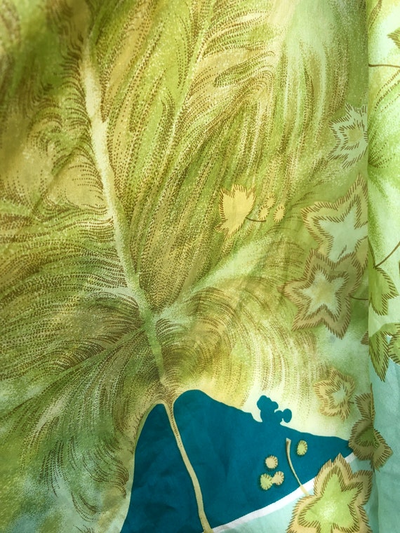 Large Turquoise Blue and Green Leaf Square Scarf … - image 4