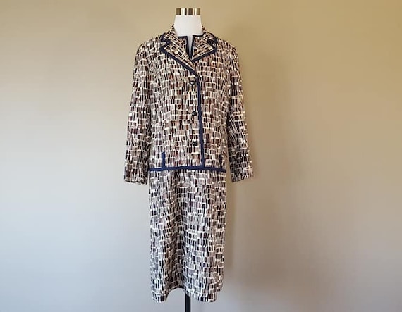 Dress Suit Size 14 Large Geometric Pattern 1960's… - image 2