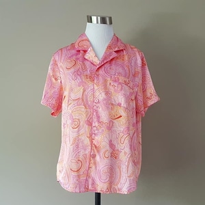 Medium Sleep Shirt, Delicates Bed Top, pink pajama shirt, Satin sleep top, Short Sleeve bed top, Vintage Lingerie image 1