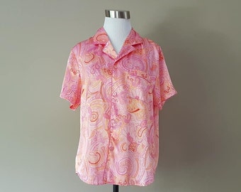 Medium Sleep Shirt, Delicates Bed Top, pink pajama shirt, Satin sleep top, Short Sleeve bed top, Vintage Lingerie