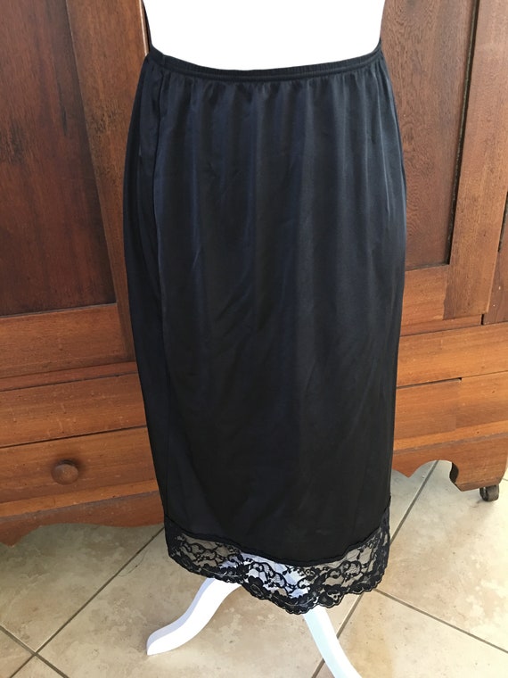 Vintage Black Nylon Half Slip Stretchy Lace At Top Gem