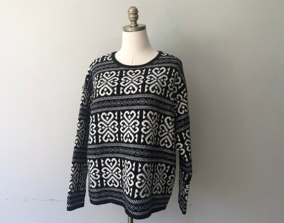 Pullover Large J Jill Black White Long 