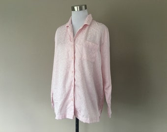 Medium Petite Charter Club Intimates Jacquard Pink Pajama Sleep Shirt Bed Top with Pocket and Long Sleeves