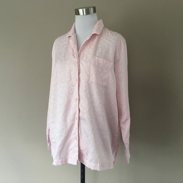 Medium Petite Charter Club Intimates Jacquard Pink Pajama Sleep Shirt Bed Top with Pocket and Long Sleeves