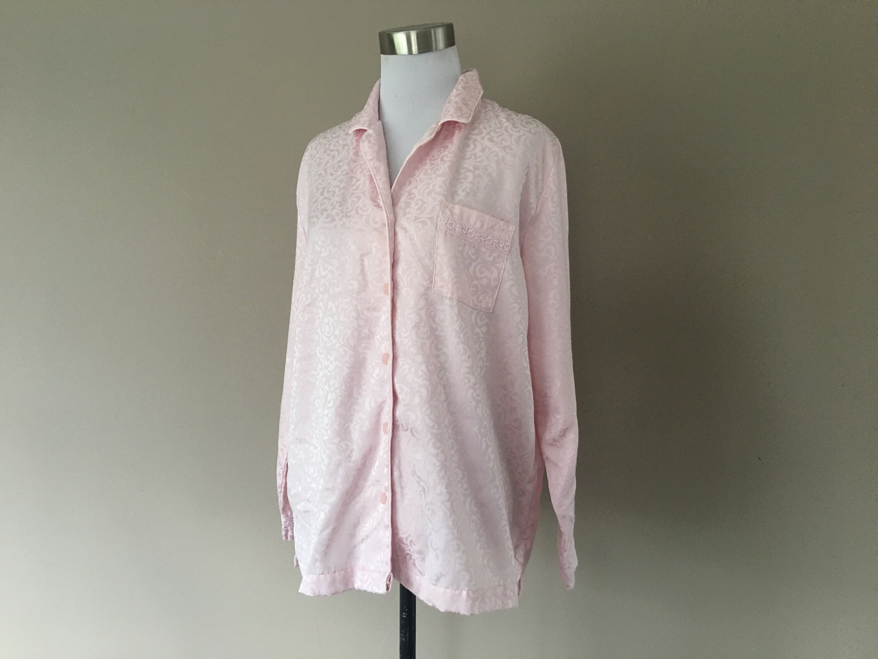 Medium Petite Charter Club Intimates Jacquard Pink Pajama Sleep Shirt Bed Top With Pocket and Long Sleeves Etsy UK