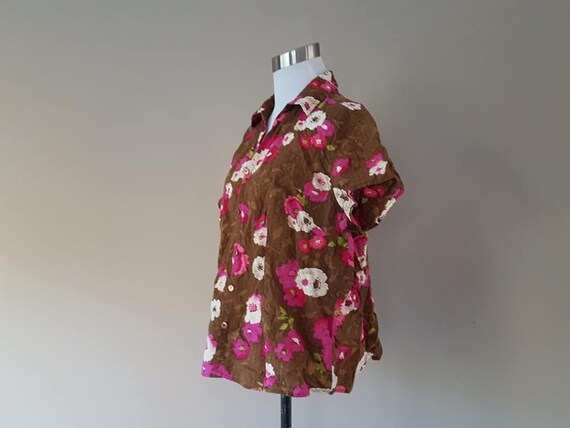 Shirt Large Pappagallo Brown Pink Floral Cotton S… - image 7