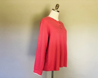 Pullover Extra Large BLAIR Orange Pumpkin Henley Button Neck Long Sleeves Vintage Apparel