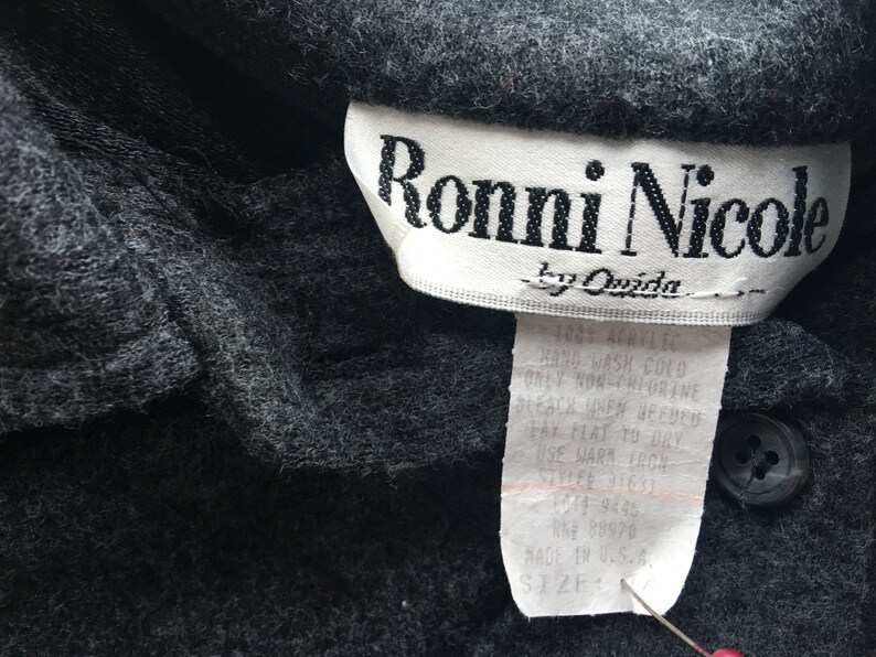 Shirt Dress Small Ronni Nicole Charcoal Gray Made In USA Button Front Acrylic Vintage Apparel ..