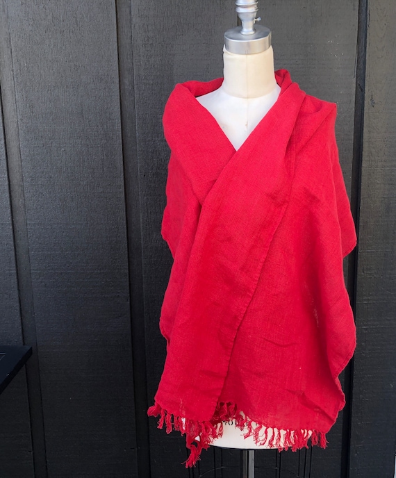 Red Linen Scarf Wrap