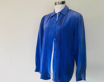 SILK Blouse Size 6 Belavale Periwinkle Blue Purple Front Buttons Long Sleeve Vintage Apparel