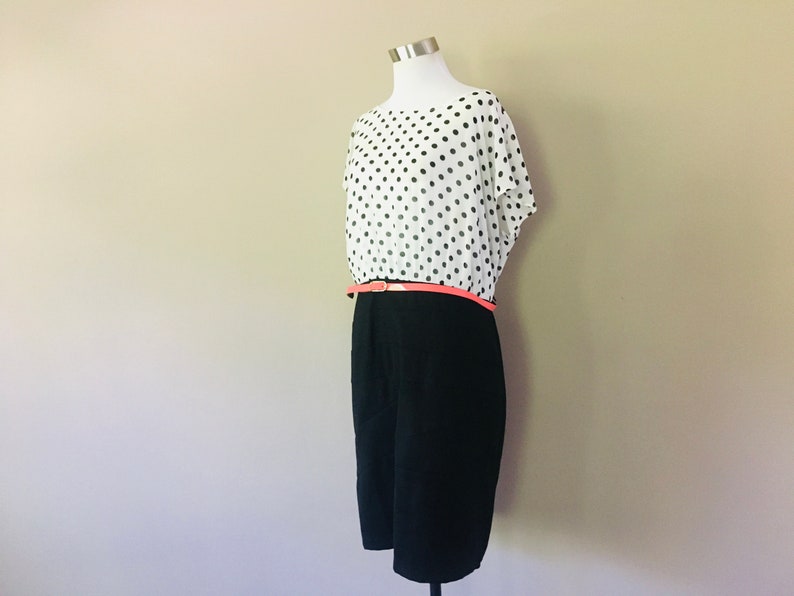 Dress Extra Large Polka Dot Black White Coral Belt Vintage Apparel