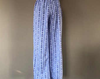 Sleep Pants Medium  Sleepwear Blue Fleecy Resting Wear Loungewear Bed Bottoms Pajamas Vintage Lingerie