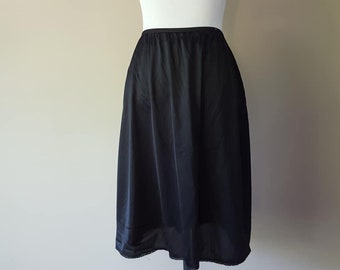 Half Slip Medium Vanity Fair 24 Inch Long Black Nylon Slip Skirt Vintage Lingerie