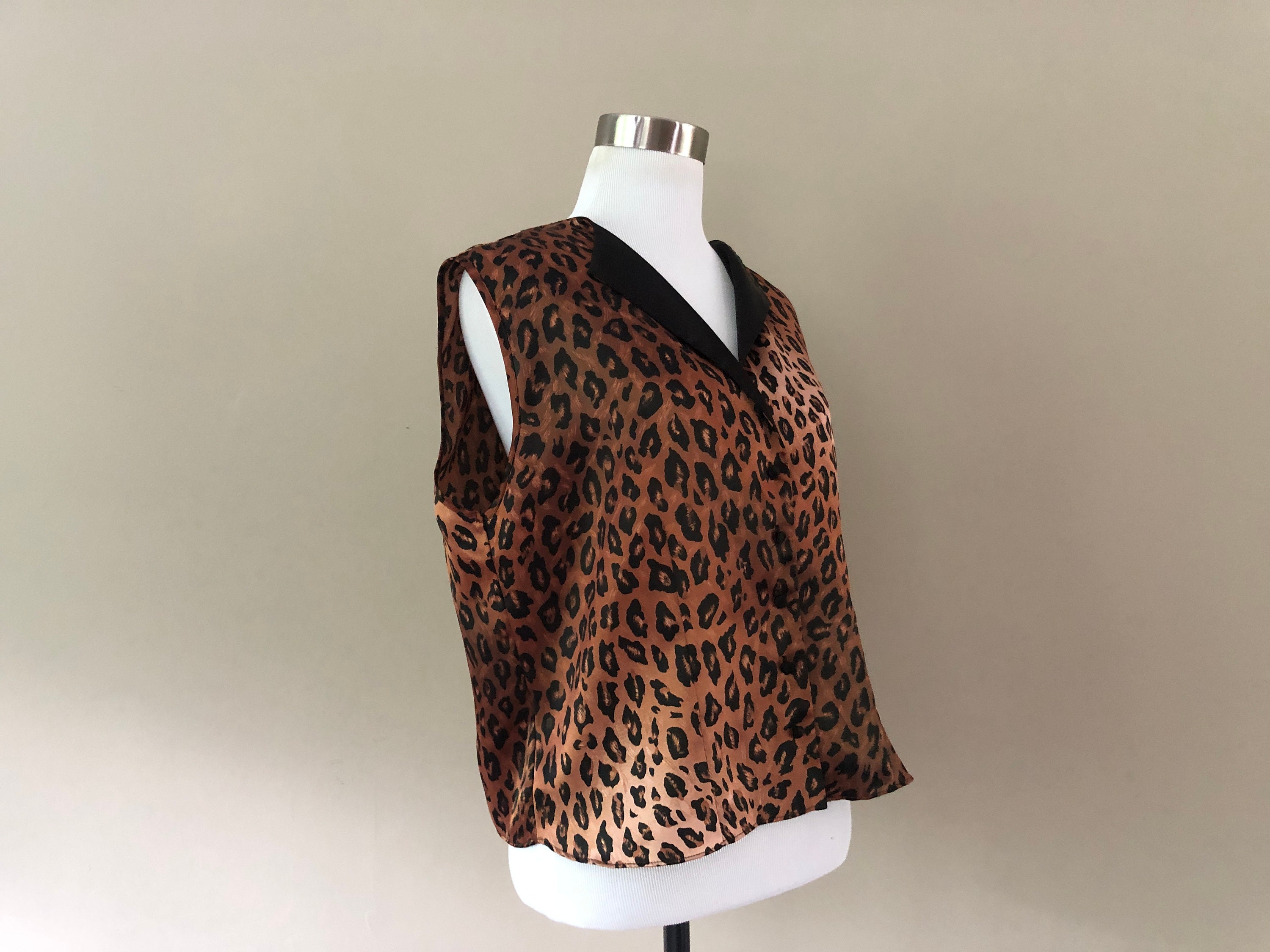 Pyjama Top Medium Kathy Irland Intim Leopard Druck Knopf Front | Etsy