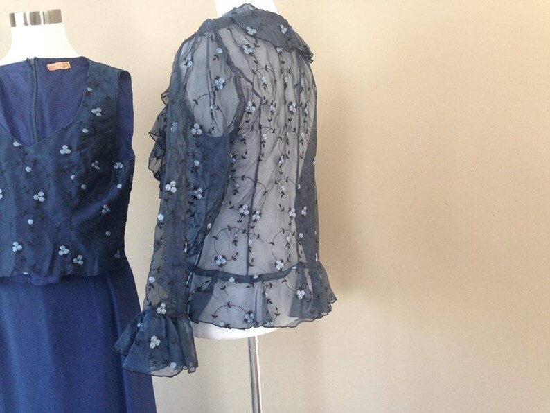 Dress Small Long Navy Blue Evening Gown 3 Piece Beautiful Embroidered