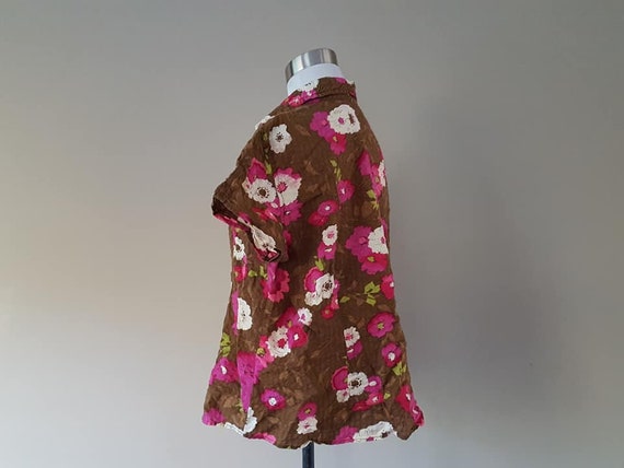 Shirt Large Pappagallo Brown Pink Floral Cotton S… - image 6