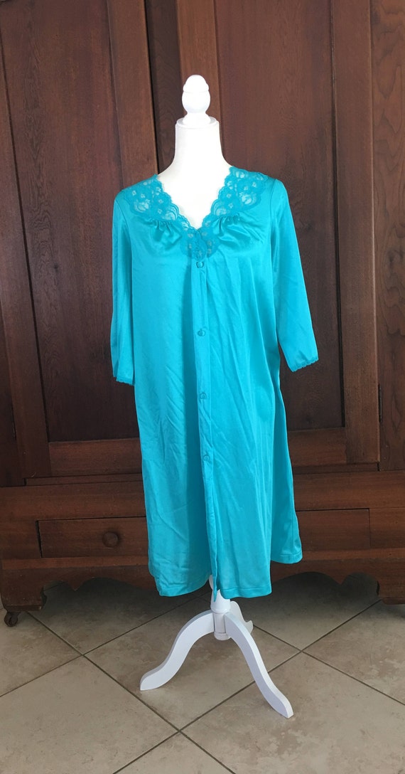 M / Vanity Fair Robe Vintage / Aqua Blue /Short /… - image 2