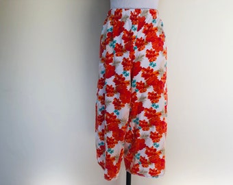 Sleep Pants Size 22 24 Plus Size Cacique Cotton Orange Turquoise White Floral Elastic Waist Bed Bottoms Vintage Lingerie