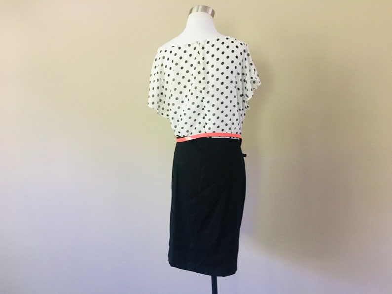 Dress Extra Large Polka Dot Black White Coral Belt Vintage Apparel