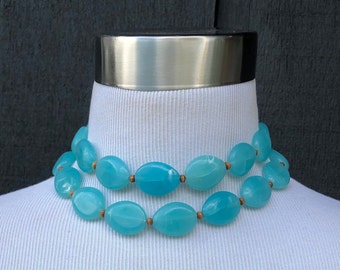 Blue Resin Double Strand Necklace Vintage Jewelry