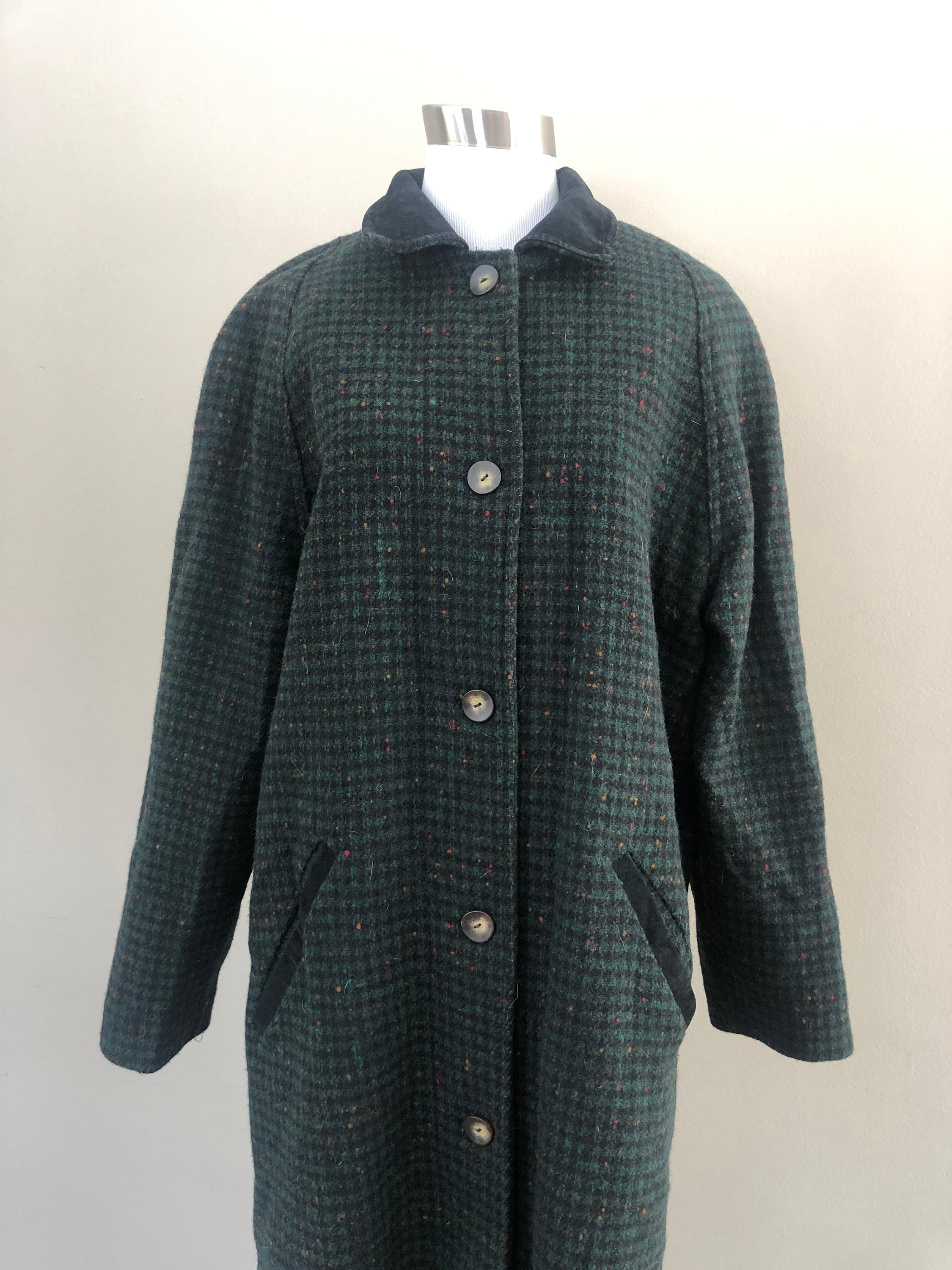 Coat Wool Medium LL Bean Green Black Plaid Made in USA Button | Etsy