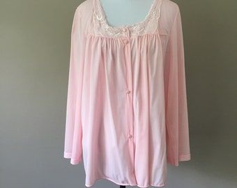 Bed Shirt Jacket Medium Vanity Fair Pink Nylon Made in USA Vintage Lingerie