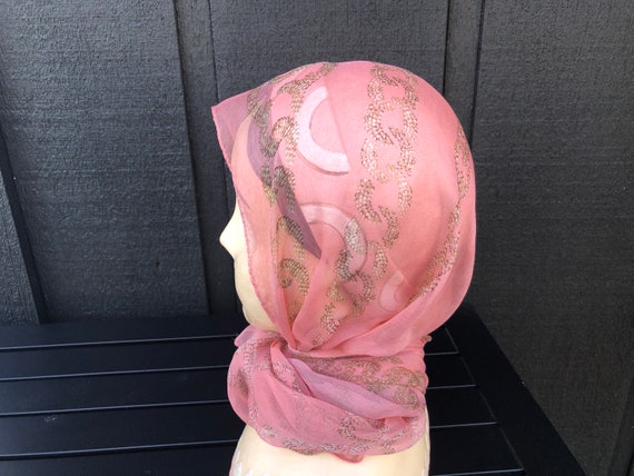 SILK Pink Brown Print Long Oblong Scarf Vintage A… - image 3