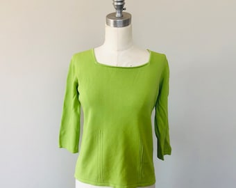 Large Lime Green Joseph A Half Sleeve Pullover Top Vintage Apparel