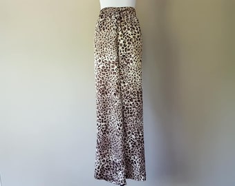 Pajama Pants 2X Chanteuse Woman Wild Cat Leopard Spots Brown Animal Print Print Sleep Bottoms Elastic Waist Vintage Lingerie