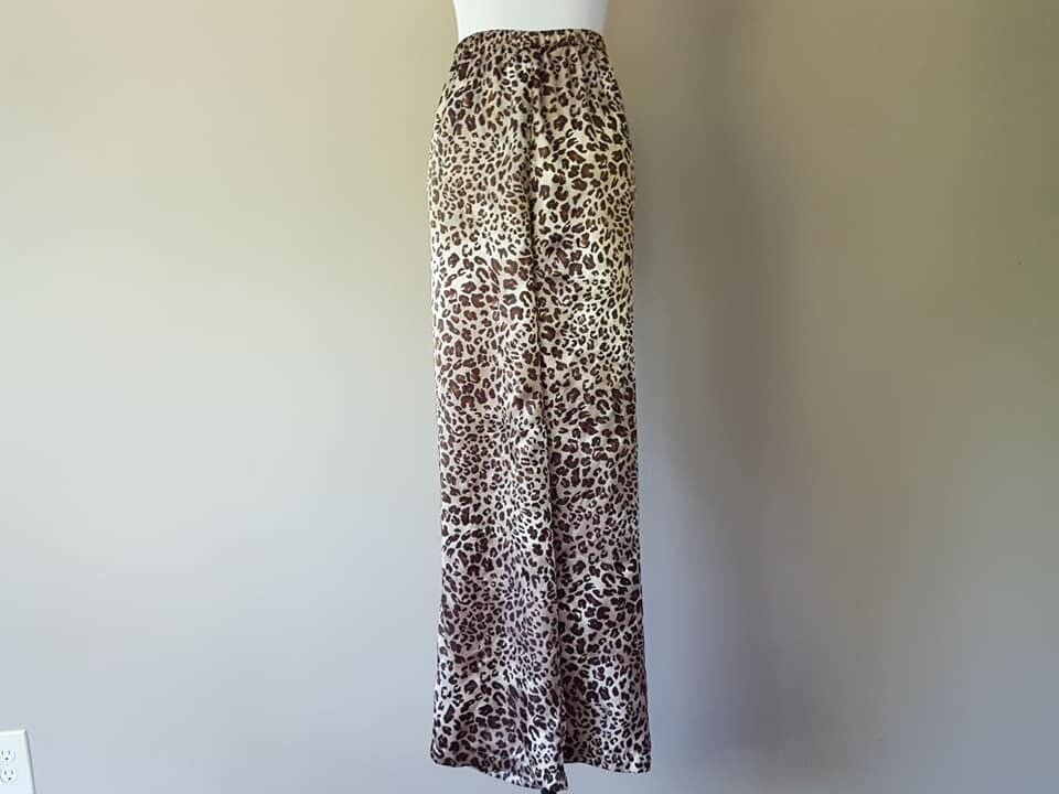 Pajama Pants 2X Chanteuse Woman Wild Cat Leopard Spots Brown Animal Print Print Sleep Bottoms Elastic Waist Vintage Lingerie