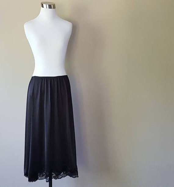 Half Slip Medium Blush Black Nylon Satin Lacy Hem Vintage