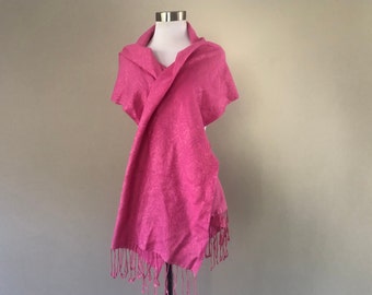 Scarf Pink 80 by 21 Inches Long Wrap Fringed Vintage Accessory