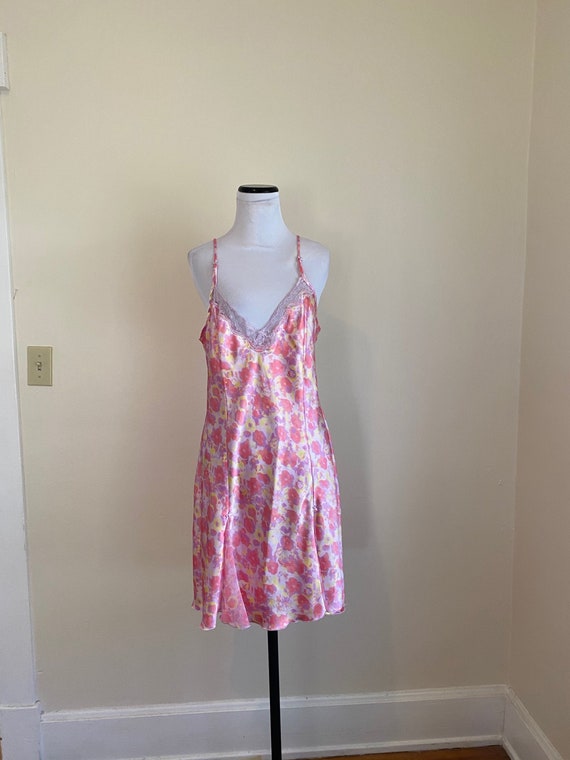 Nightgown Short Floral Pink and Yellow Medium 20"… - image 1