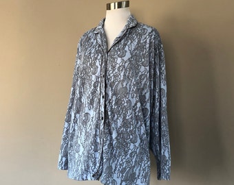 Sleep Shirt Medium Nicole Blue Long Sleeves Button Front Vintage Sleepwear