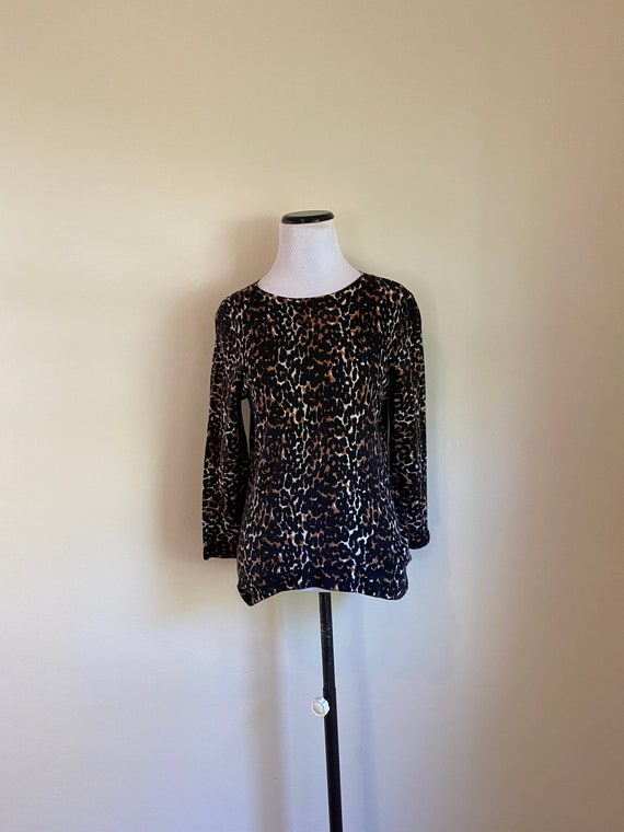 Small Merino Wool Talbots Pullover Leopard Print C