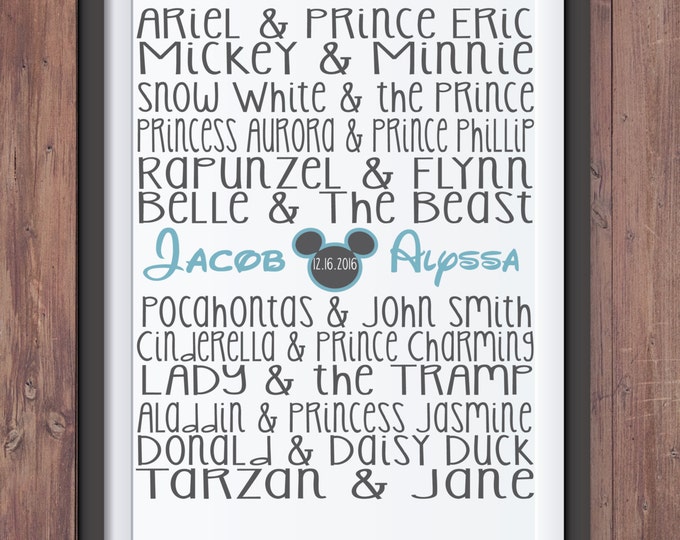 Famous Disney Couples Digital Printable 8x10 Wedding/bridal Shower ...