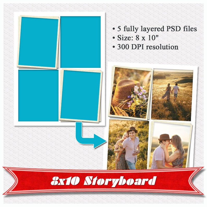 Storyboard storyboard template for photographers Digital Storyboard Set of 5 Collage Template PSD 8x10 Photo Collage Template