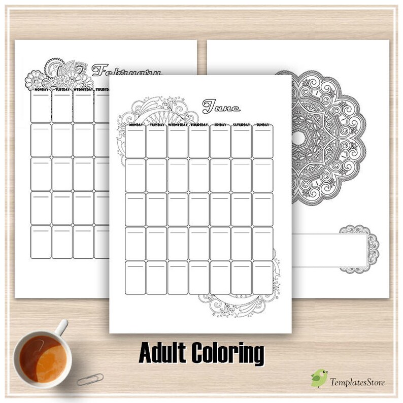 Download A5 Monthly Planner Adult Coloring Planner Printable Coloring | Etsy