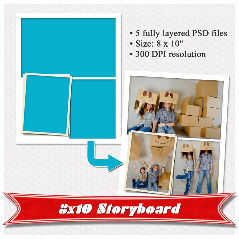 Storyboard storyboard template for photographers Digital Storyboard Set of 5 Collage Template PSD 8x10 Photo Collage Template