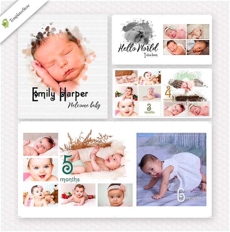 Baby First Year Photobook Template 12X12 7 spread 14 pages | Etsy