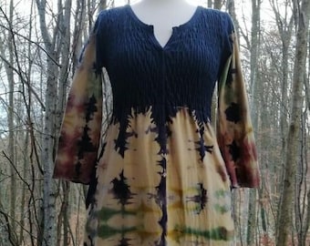 Batik Tiedye Icedye Dress Smocked Jersey handmade single piece