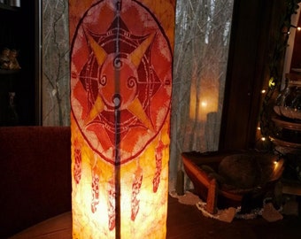 Dream catcher table lamp hand dyed wax batik textile art lighting HippieStyle BohoChic Batik