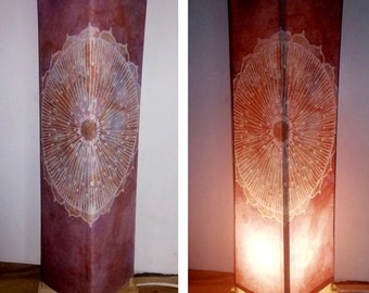 Healing Power Light Mandala Hand Dyed Waxbatik Textile Art Table Lamp Balik Lamp Mandala Art Meditation Mandala Boho Chick