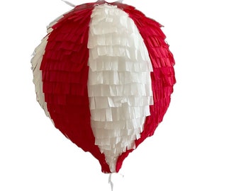 Hot Air Balloon Pinata. Red and White. Party Decoration Supplies. (stick not included)