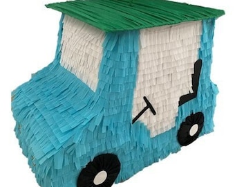 Blue Golf Cart Pinata. Party Decorations. Medium Size (stick not included)